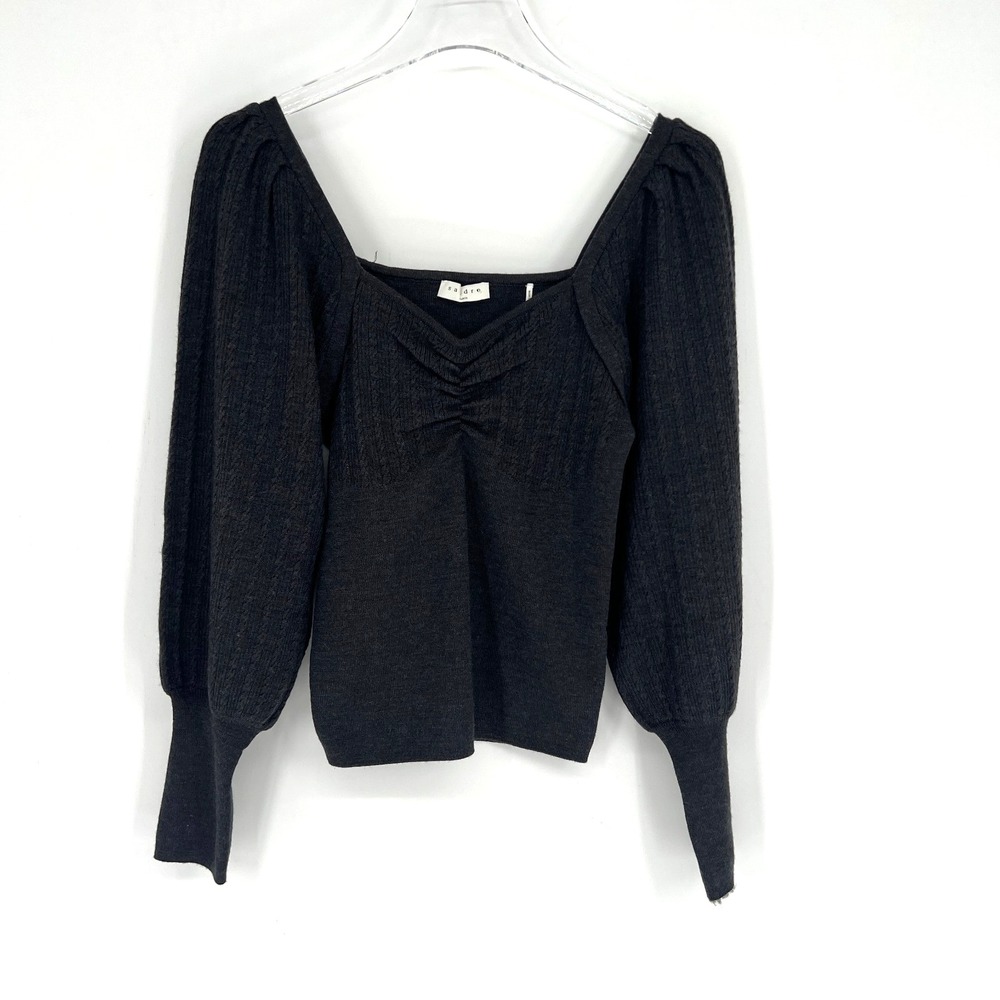 Sandro Sweater Womens 6 Gray Wool Puff Sleeve Knit Feminine Coquette‎